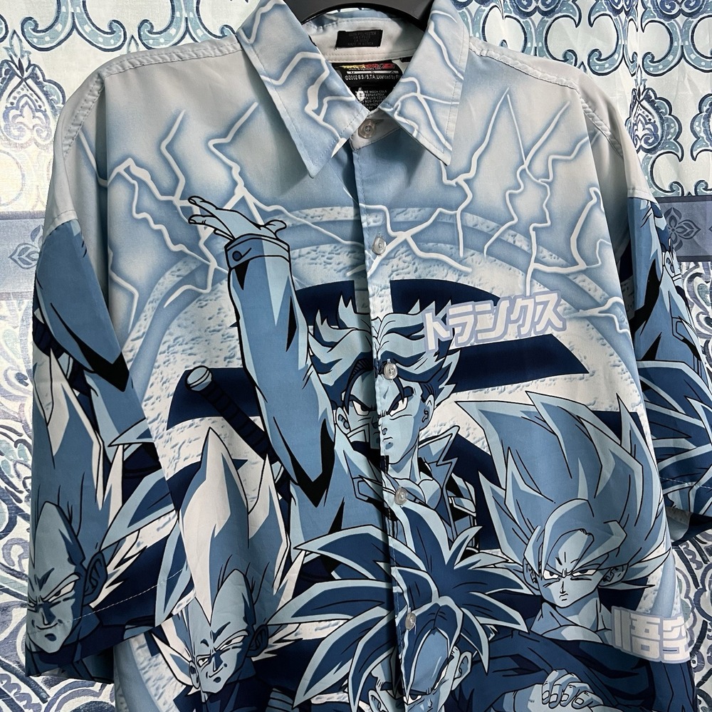Vintage Dragon Ball Z Button-Up Shirt Size L (fits XL)  Gohan Trunks Vegeta Y2K